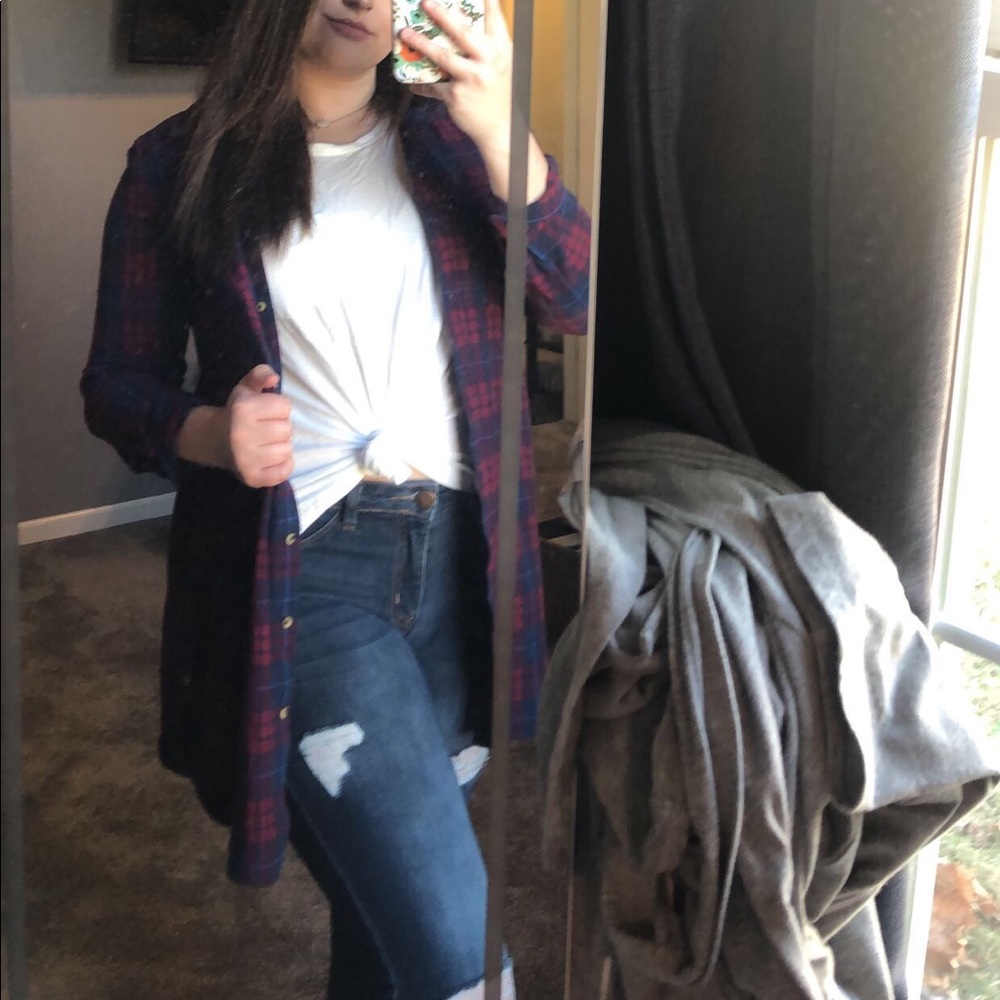 Plaid Red and Blue Flannel Cardigan/Cover-Up